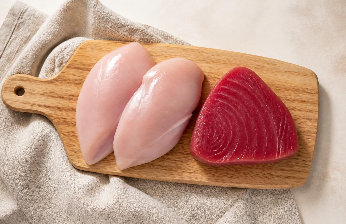 Fresh raw chicken and fish used as real named protein in cat treats
