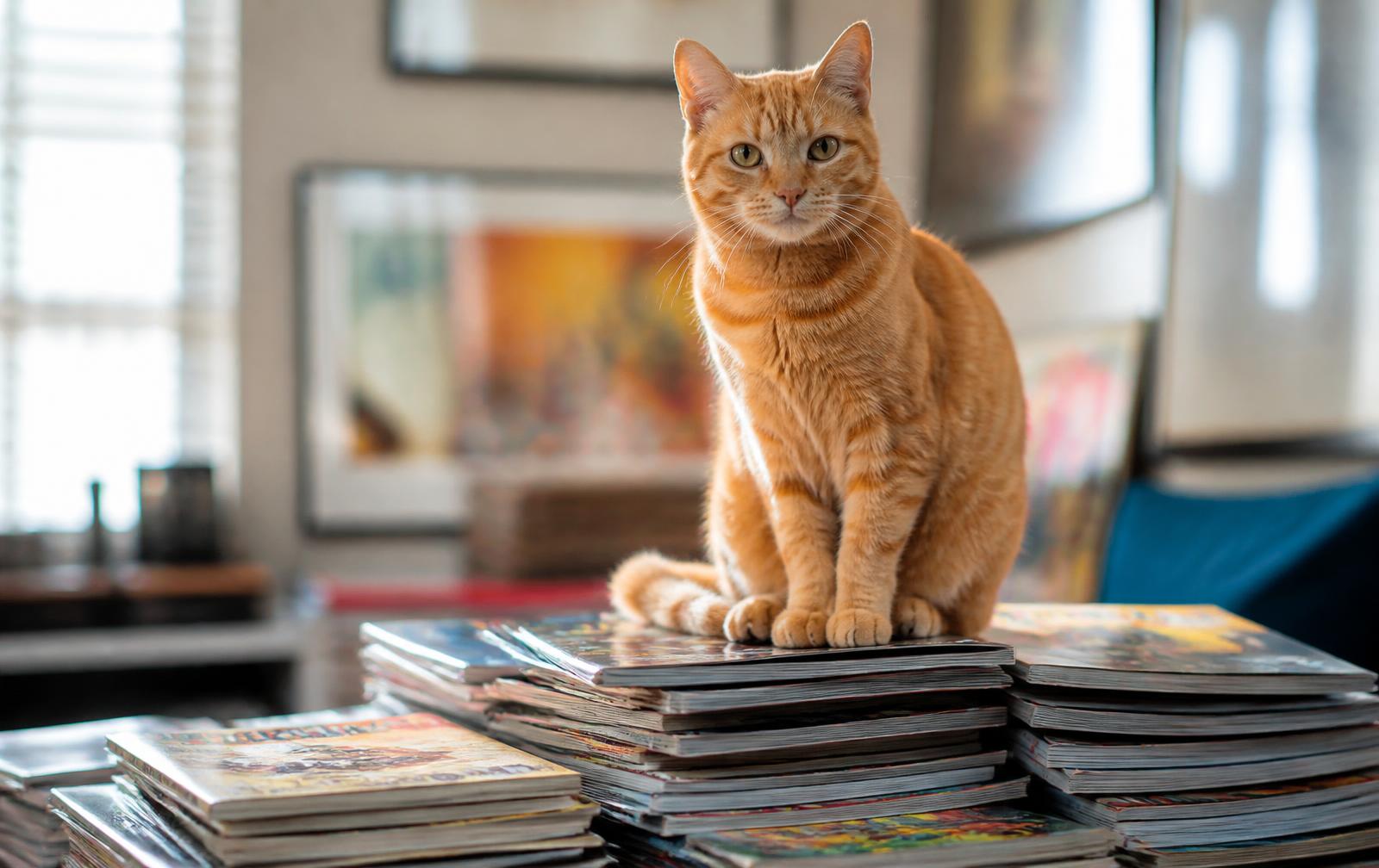 A stylish illustrated cartoon cat character striking a confident pose