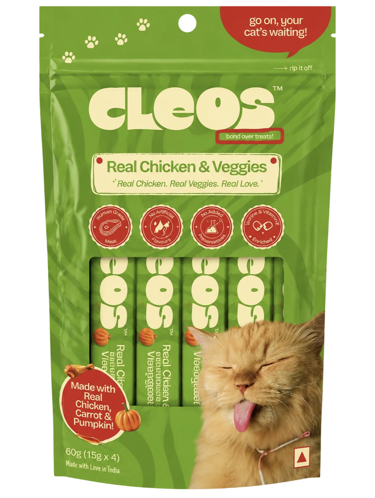 Cleos Real Chicken & Veggies lickable cat treat