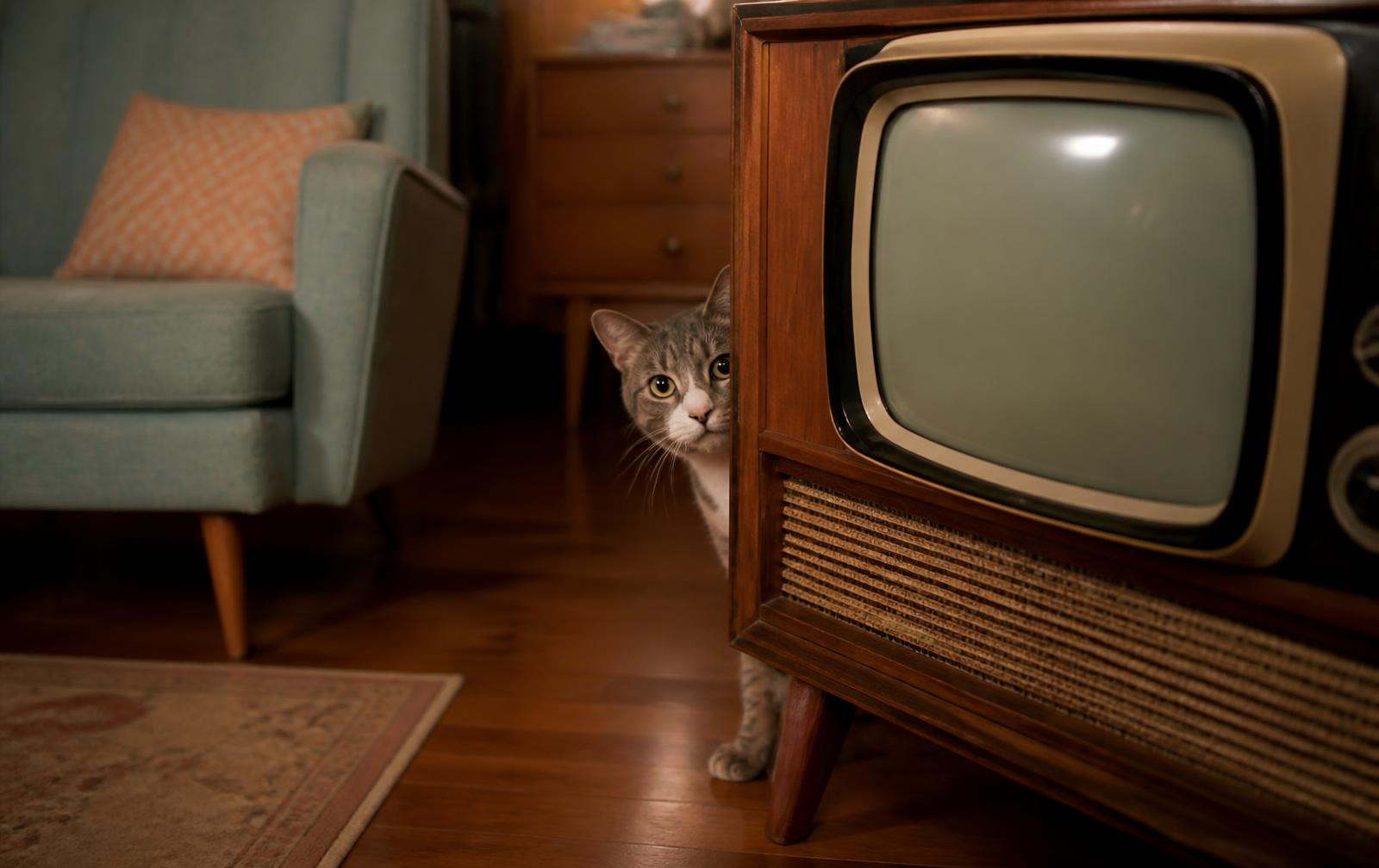 A cat and mouse figurine chase scene set up on a wooden floor