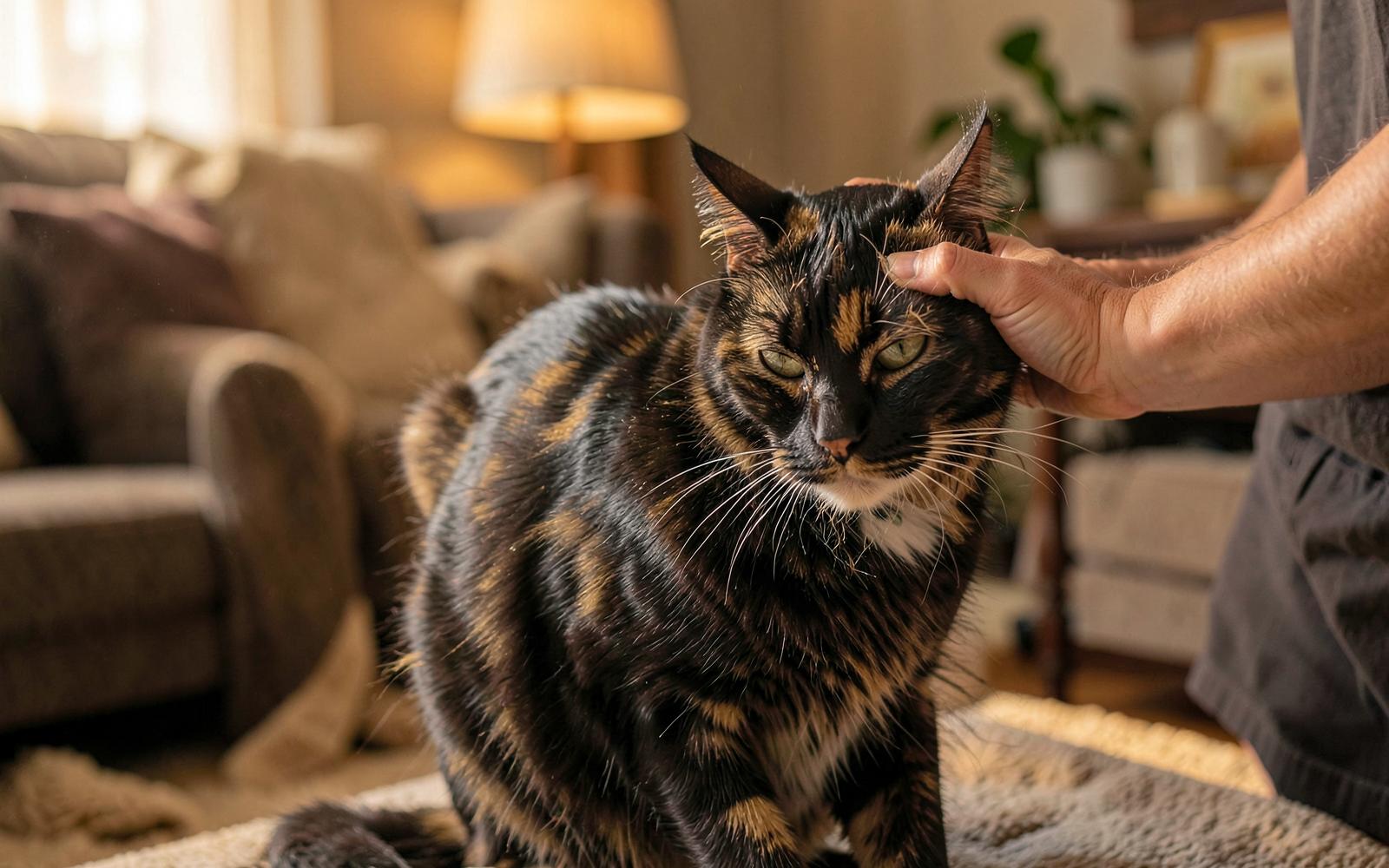 A long-haired cat being brushed with a grooming comb