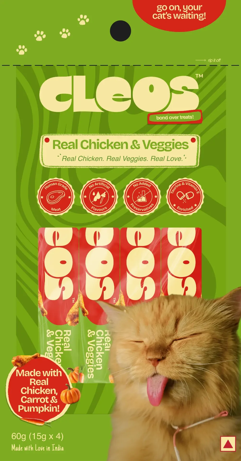 Cleos Real Chicken & Veggies lickable cat treat